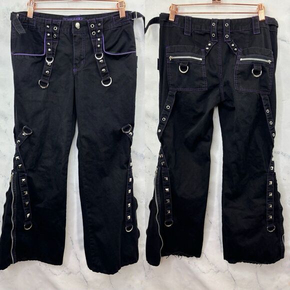 Vintage TRIPP NYC Pants Daang Goodman Goth Rave Baggy Bondage Zip Chains Purple - Picture 1 of 16